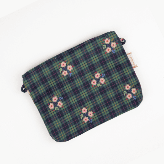 Mini pochette tissu tartan fleuri