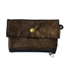 Mini pochette porte-monnaie suédine pailletée or