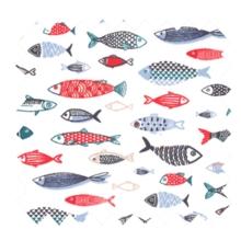 Tissu coton au mètre ex2526 sardines graphiques blanc