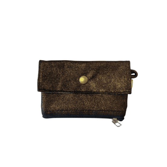 Mini porte-monnaie recto-verso suédine pailletée or