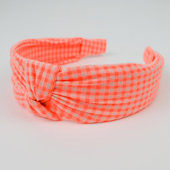 Serre-tête Large Croisé vichy orange fluo