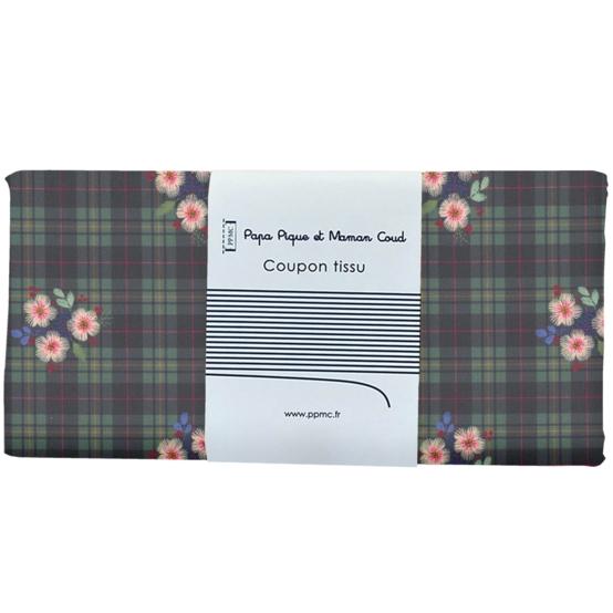 Coupon tissu 50 cm tartan fleuri