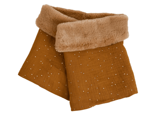 Echarpe tube enfant gaze pois or caramel