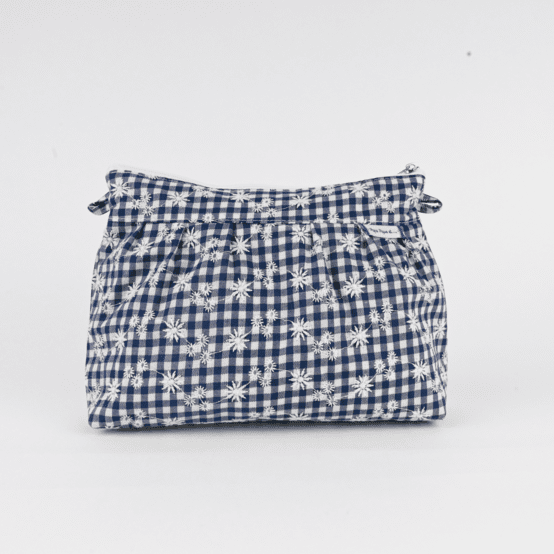 Pochette plissée vichy brodé marine