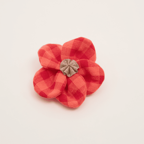 Petite Barrette Pétales de Fleur vichy rouge corail