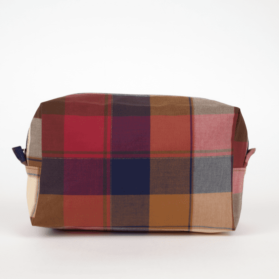 Trousse de toilette rectangle tartan lurex rubis