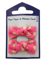 Barrettes clic-clac petits noeuds feuillage or rose