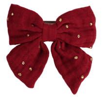 Barrette noeud papillon gaze pois or grenat