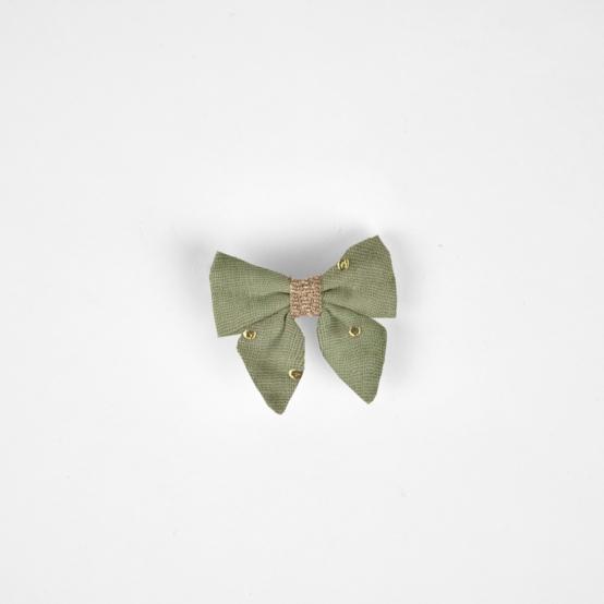 Barrette Mini Noeud Papillon gaze pois or vert amande