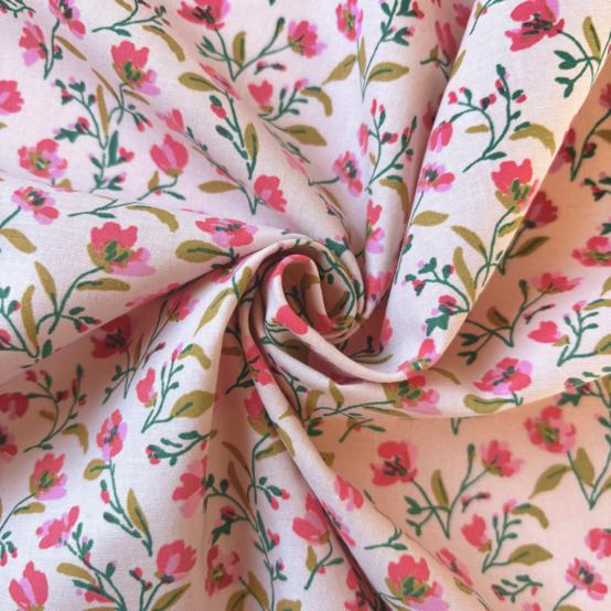 Tissu coton au mètre ex2630 clairiere écru rouge