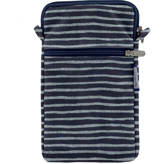 Pochette téléphone matelassée rayé argent marine