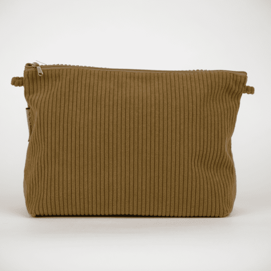 Trousse de toilette velours côtelé large brun