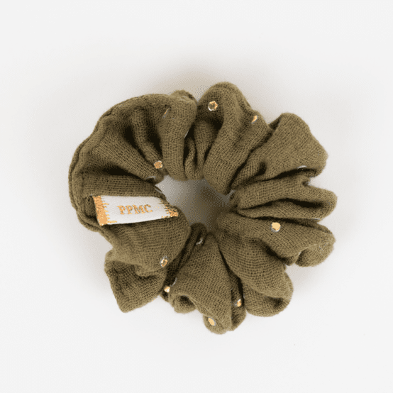 Petit Chouchou gaze pois or kaki