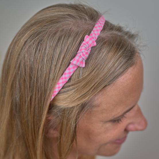 Serre-tête fin vichy rose fluo