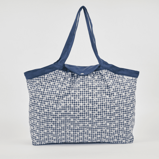 Sac cabas moyen vichy brodé marine