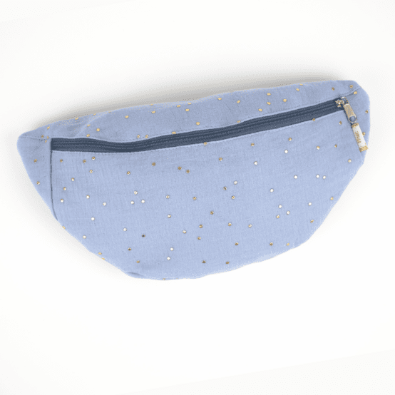 Petit sac banane gaze pois or bleu baltique