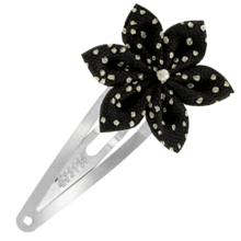 Barrette clic-clac fleur étoile noir pailleté