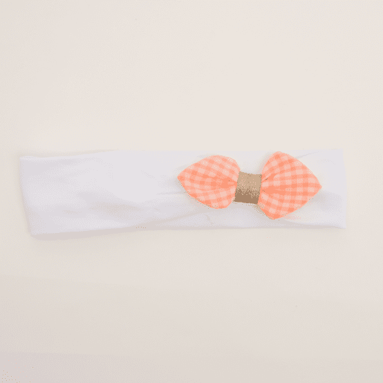 Bandeau jersey bébé noeud vichy orange fluo
