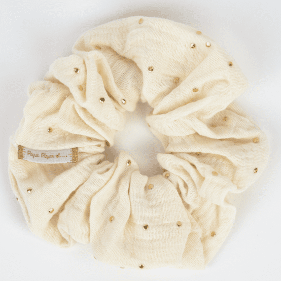 Chouchou gaze pois or écru