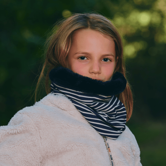 Echarpe tube enfant rayé ivoire marine