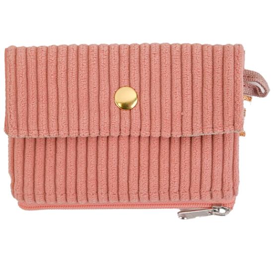Mini porte-monnaie recto-verso velours côtelé rose blush