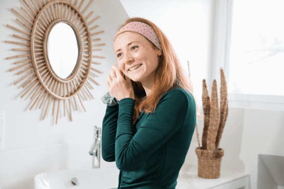 Bandeau jersey coeur caramel rose