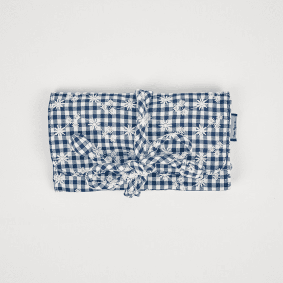 Pochette à bijoux vichy brodé marine