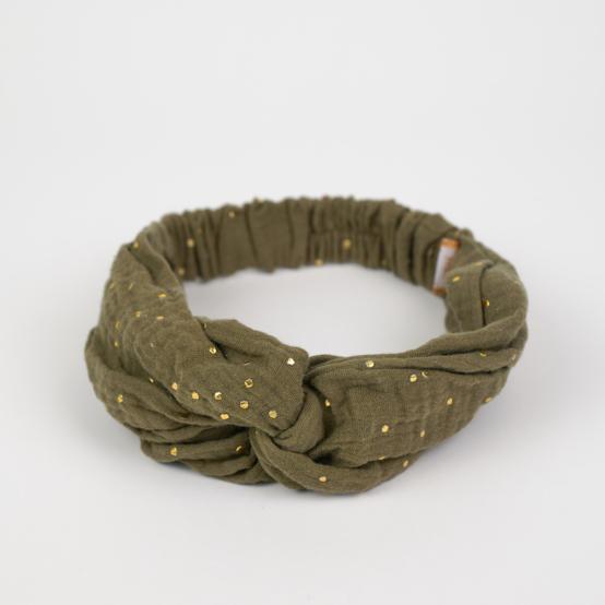 Bandeau croisé gaze pois or kaki