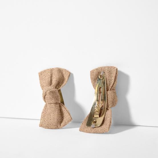 Barrettes clic-clac petits noeuds gaze pailletée camel