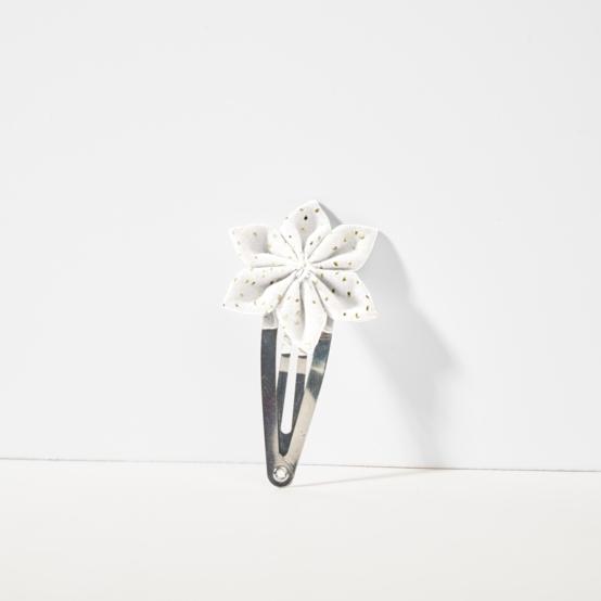 Barrette clic-clac fleur étoile  blanc pailleté