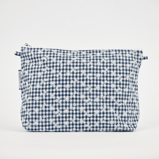 Trousse de toilette vichy brodé marine