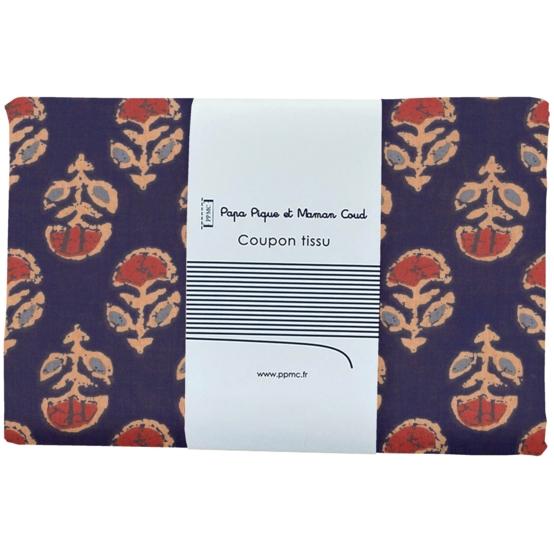 Coupon tissu 1 m ex2639 indienne géofleur marine