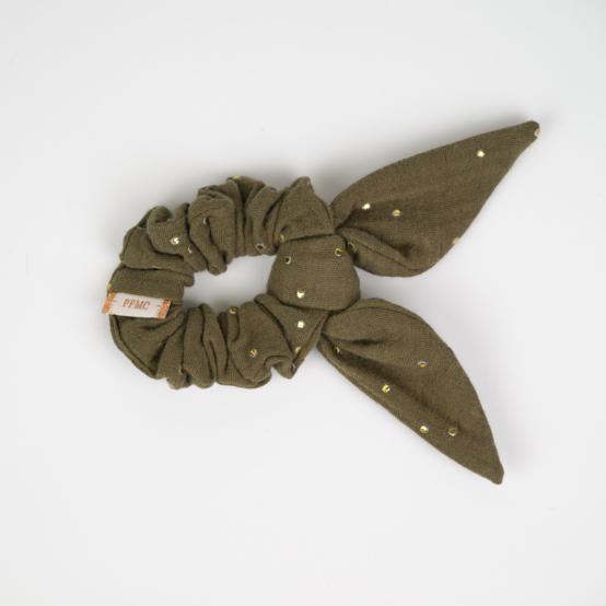 Chouchou nœud  gaze pois or kaki