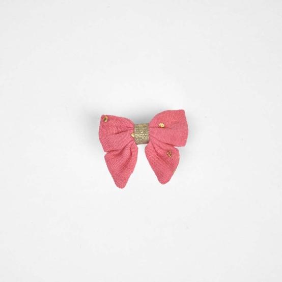 Barrette Mini Noeud Papillon gaze pois or rose sorbet