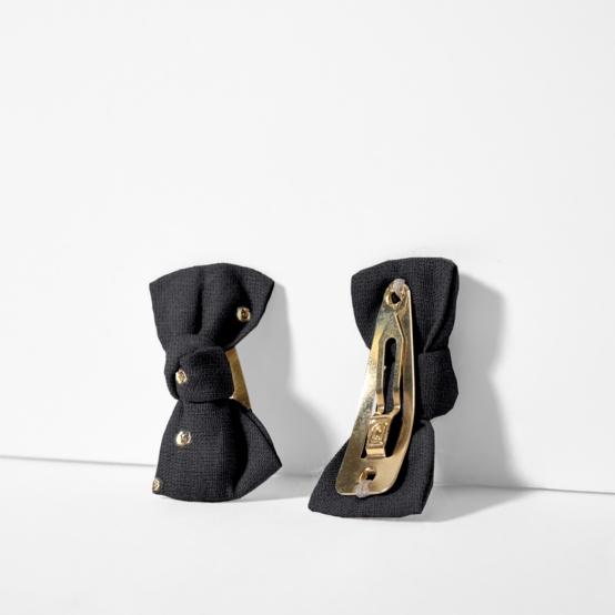 Barrettes clic-clac petits noeuds gaze pois or noir