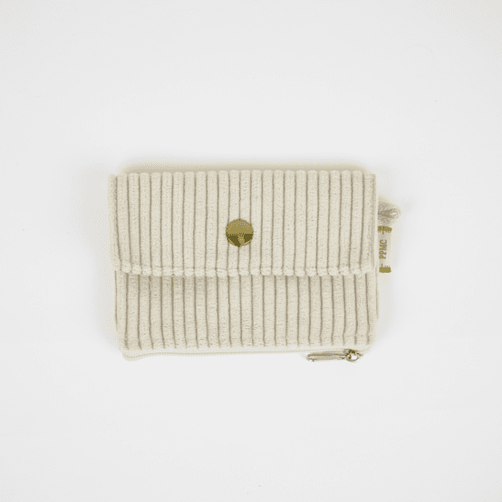 Mini pochette porte-monnaie velours côtelé large ivoire