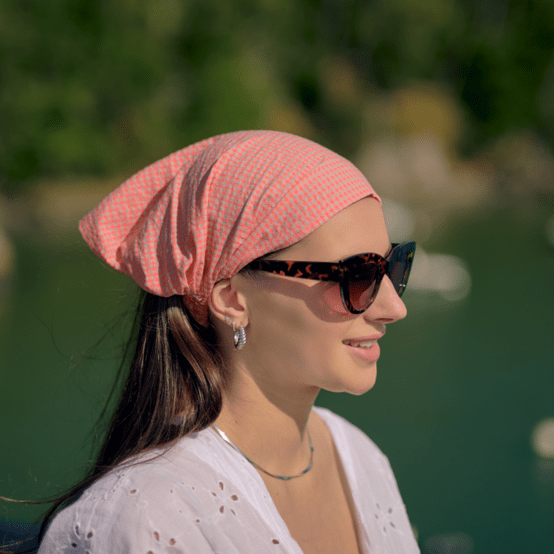 Bandeau fichu Adulte vichy orange fluo