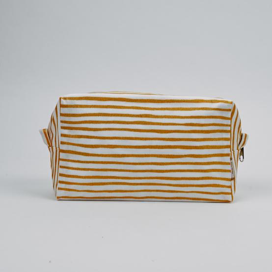 Trousse de toilette rectangle rayé or blanc