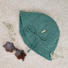 Chapeau soleil charlotte gaze pois or eucalyptus