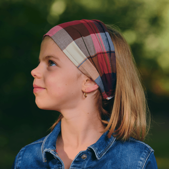 Bandeau fichu Enfant tartan lurex rubis