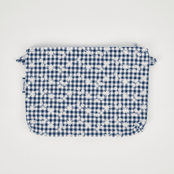Pochette tissu vichy brodé marine