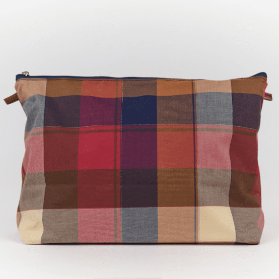 Trousse de toilette tartan lurex rubis