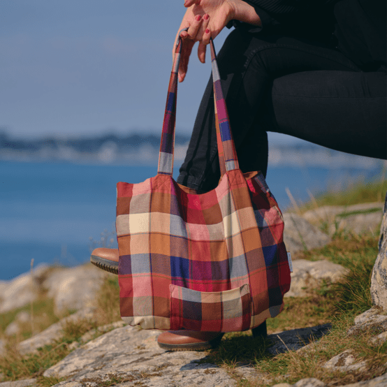 Sac tote bag pliable tartan lurex rubis