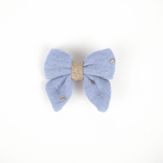 Barrette Mini Noeud Papillon gaze pois or bleu baltique