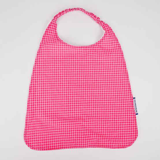 Serviette enfant élastique vichy rose fluo