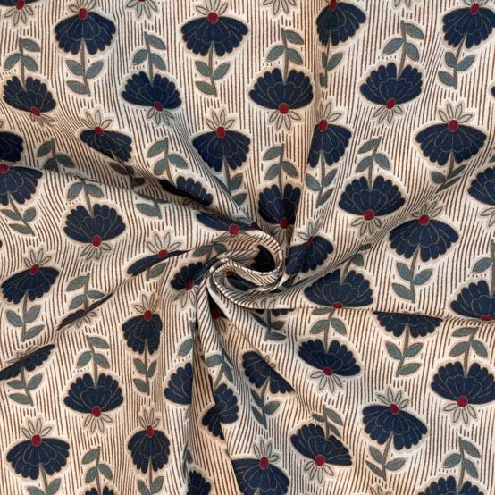 Tissu coton au mètre ex2579 shanti marine or