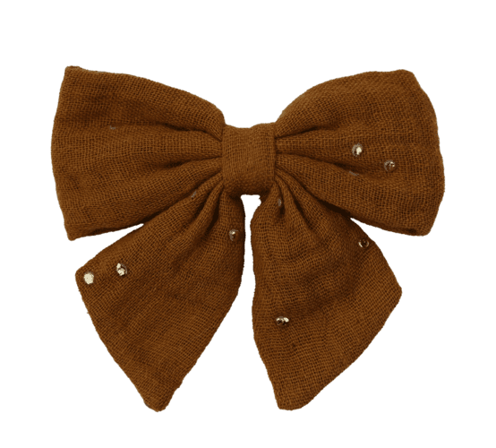 Barrette noeud papillon gaze pois or caramel