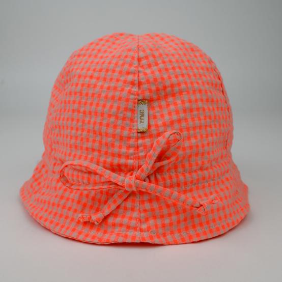 Chapeau soleil charlotte vichy orange fluo