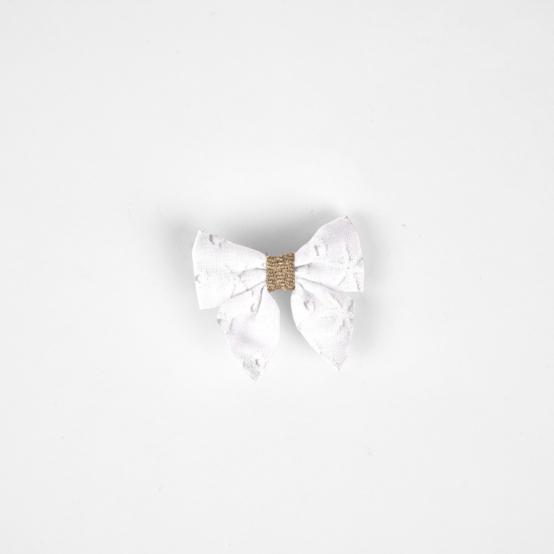 Barrette Mini Noeud Papillon broderie anglaise étoiles blanches