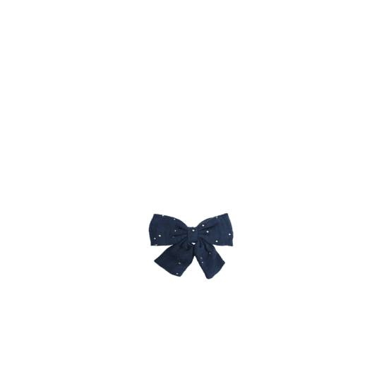 Barrette noeud papillon gaze pois or marine